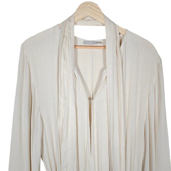 Indah Jumpsuit Small Cream Linen Blend Long Sleeves Neck Tie One Piece Outfit - Picture 4 of 15